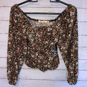 Women’s Liberty Love Cropped Ruched Front Long Sleeve Blouse Shirt Size XS